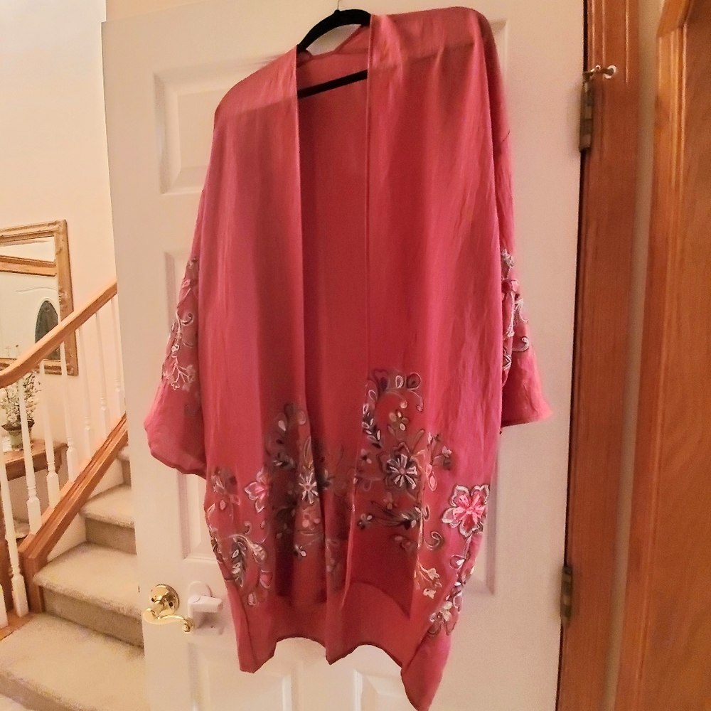 Kimono-Rose Brown Floral Embroidery